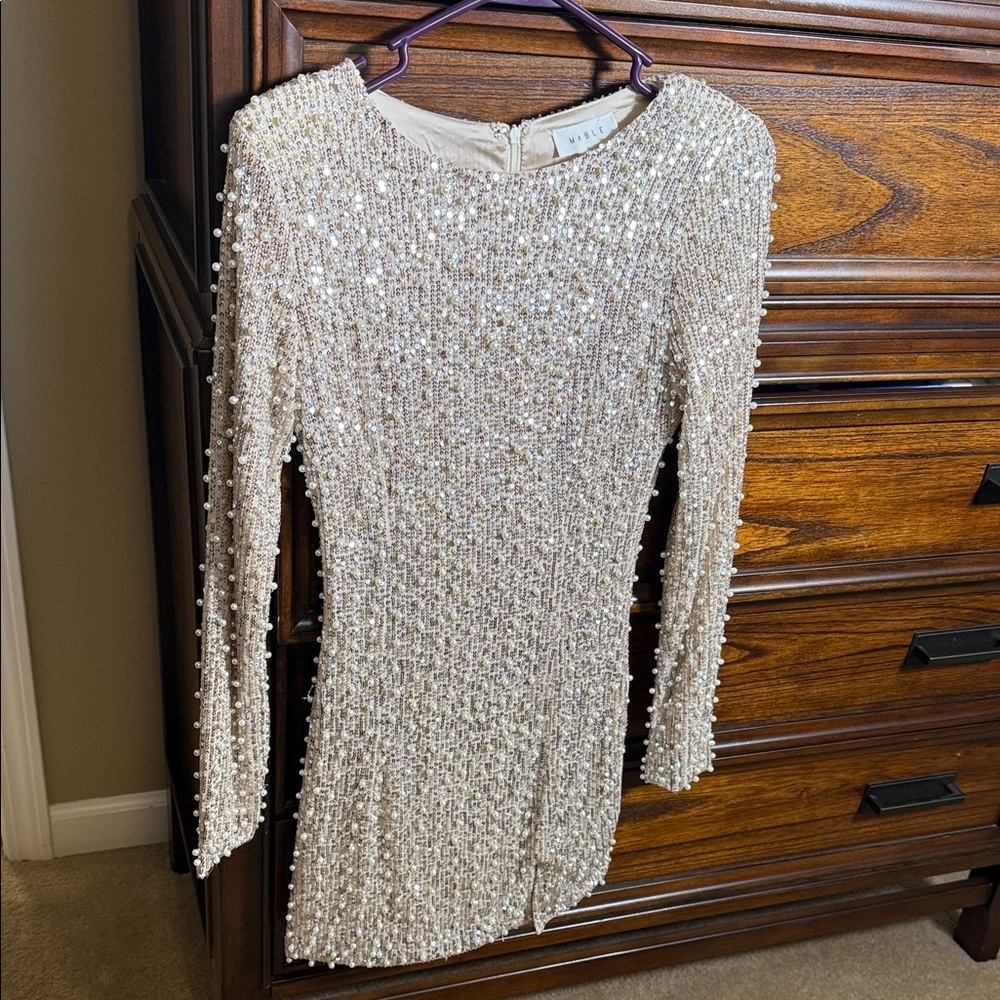 Vici Sparkling Long Sleeve Dress in Cream